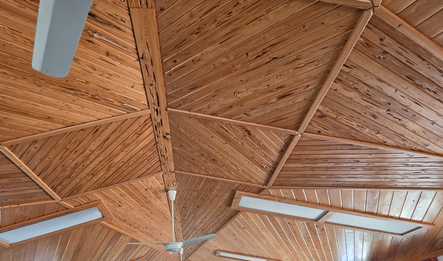 Pecky cypress interior wall and ceiling