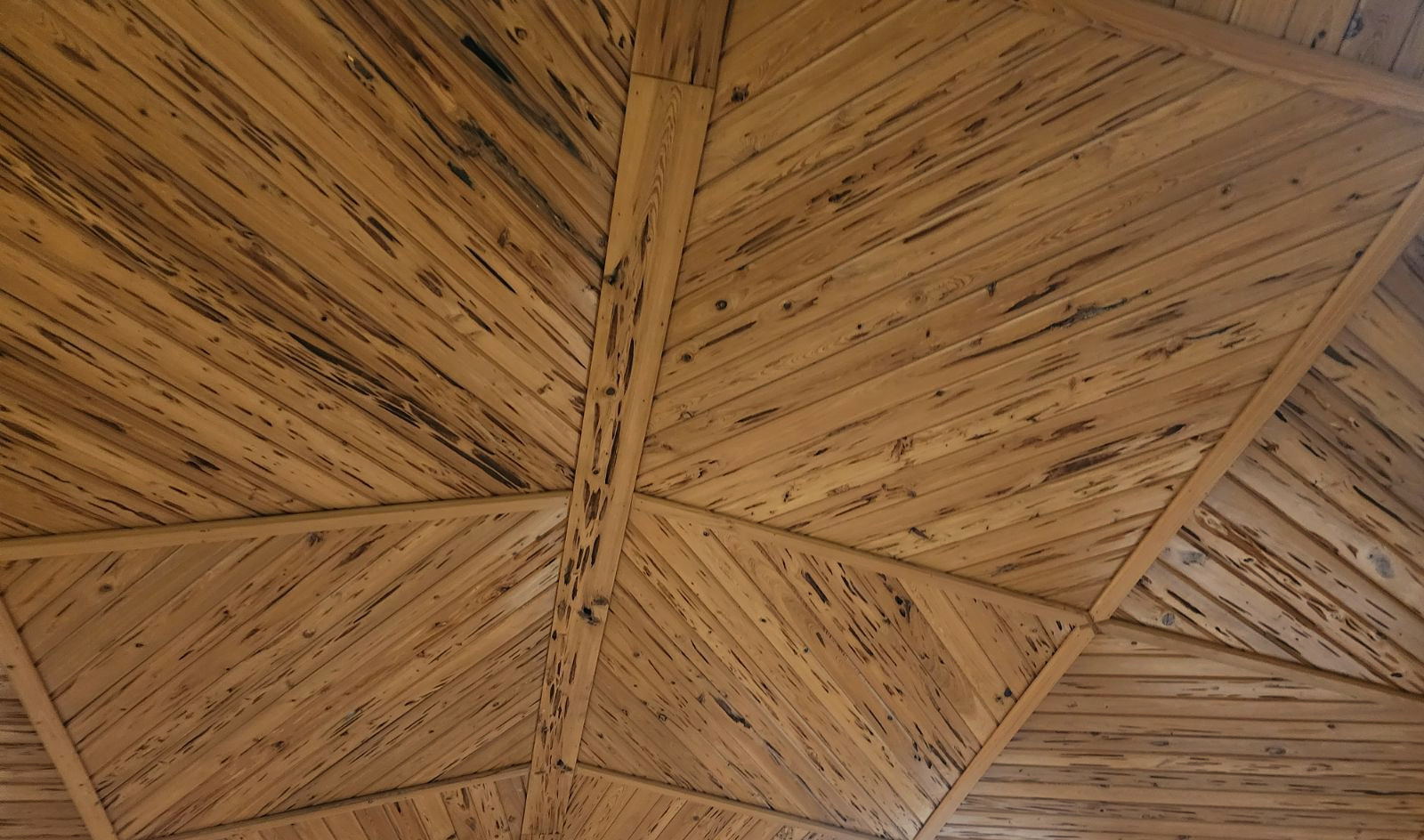 Pecky cypress interior wall and ceiling